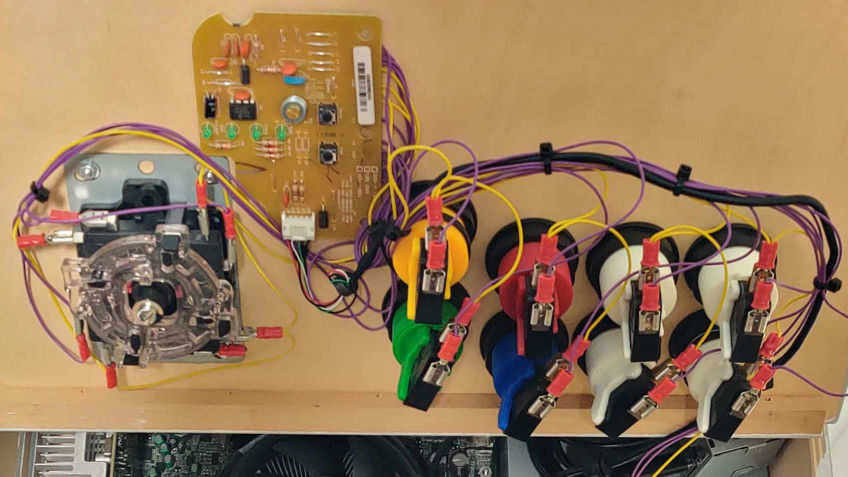 Modified keyboard controller connected to our arcade buttons